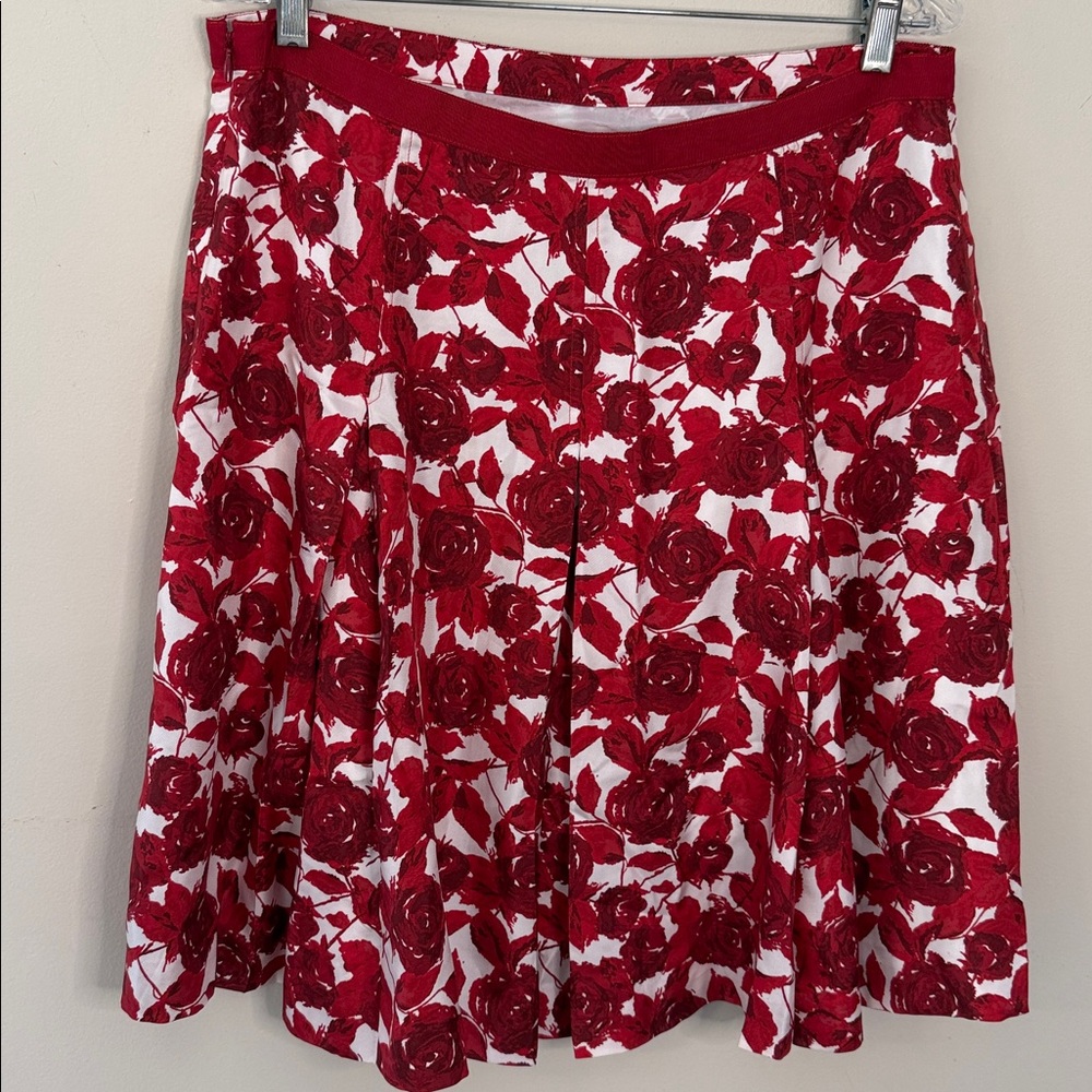 Liz Claiborne feminine Vibrant Red & White Floral mini skirt lined side zip LG